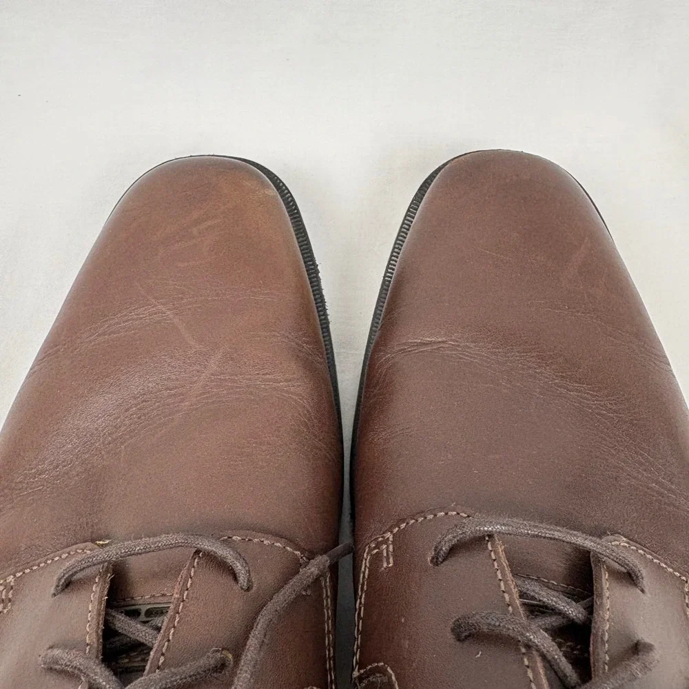 Clarks Un.Bizley View Unstructured Oxford 10.5 Brown Leather Lace Up Dress Shoes